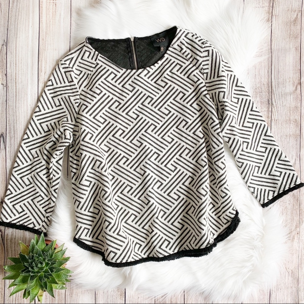 W5 Patterned Frayed Hem Blouse